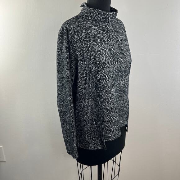 CLARA SUN WOO Black White Sweater Top Long Sleeve Mock Neck Pullover Sz Large L - Picture 5 of 9